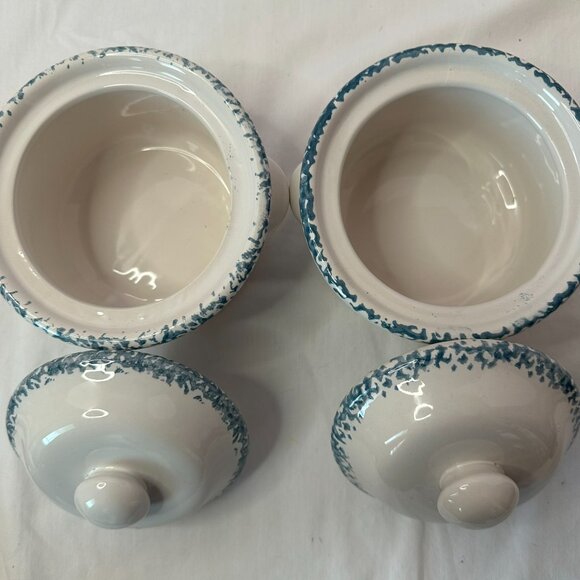 Corelle Inspired Blue Heart Stoneware Soup, Chili 2-Crocks Spongeware Vintage - Picture 11 of 13